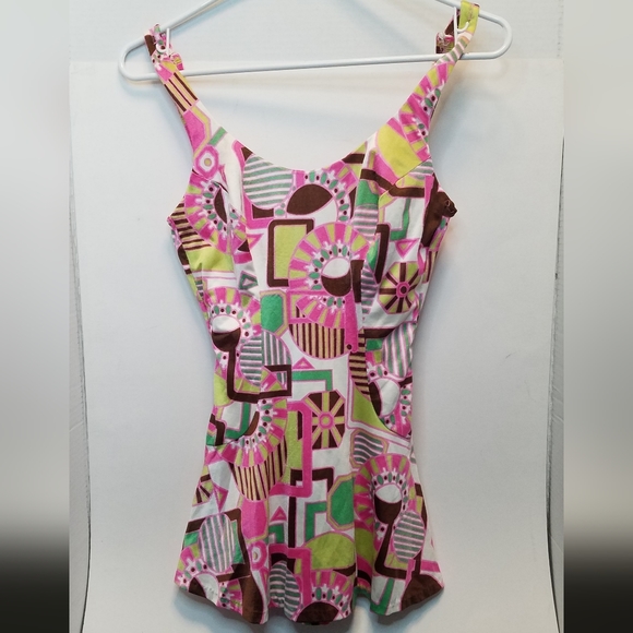 Vintage 60s Retro Floral Bathing Suit Roxanne Size 12/34 C cup - Picture 1 of 13